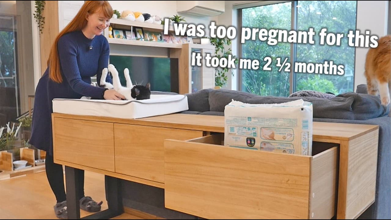 We built a fancy table to hide our baby stuff